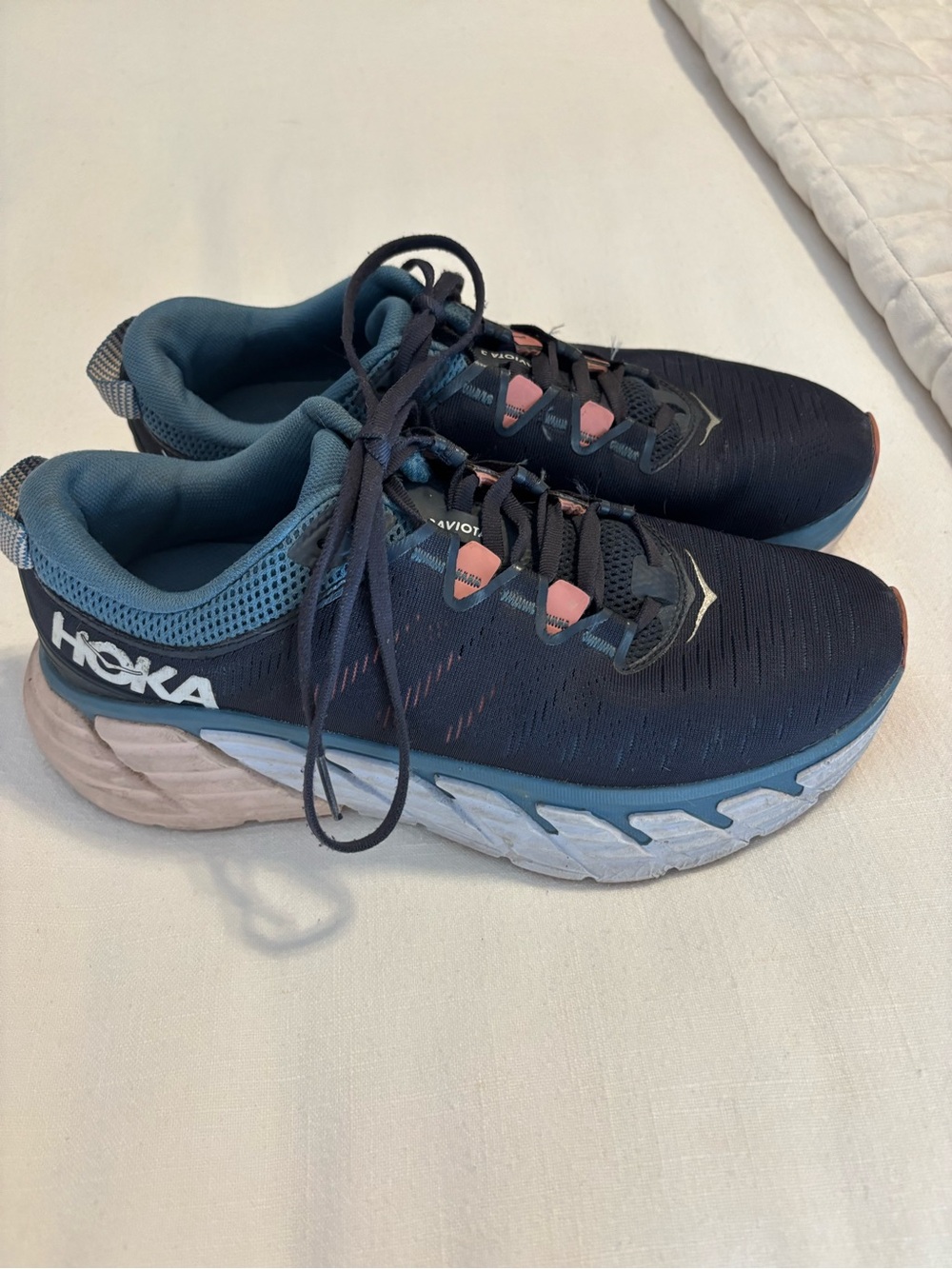 Hoka Women's Dark Navy with Light Blue and Pink Accent Running Sneakers